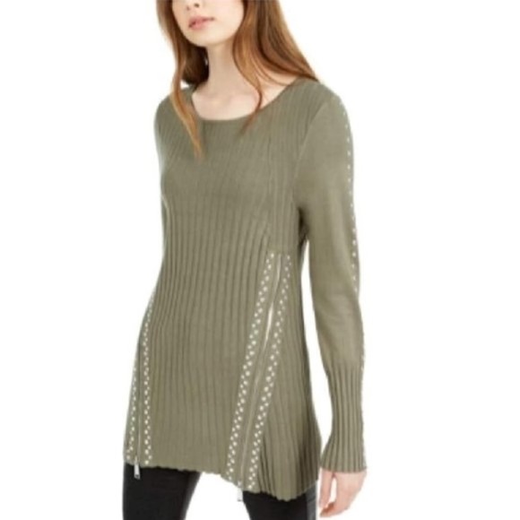 Bar III Zippered Studded Sweater - Picture 1 of 7
